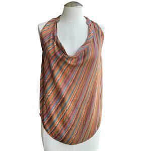 Women's Haute‎ Hippie Multicolor Blouse Striped Tie Dye Silk Cowl Neck Top Small